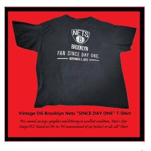 Vintage Brooklyn Nets "FROM DAY ONE" Cotton T-shirt, Mens Large/XL (46-48"Chest)